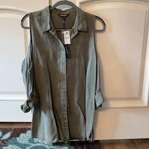 New - Express cold shoulder army green top